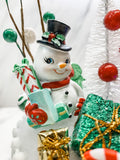 Holiday Snowman Mug Topper with Red Speckled Ceramic Mug