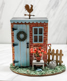 Decorated Garden Shed Kit - Red Brick and Blue