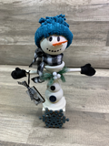 Candlestick Snowman Teal Hat
