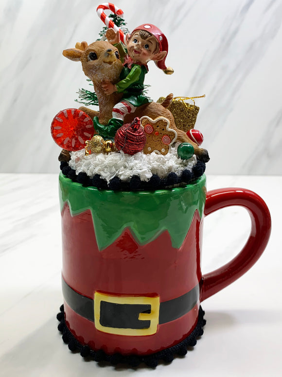 Christmas Elf Mug & Elf on Reindeer Topper