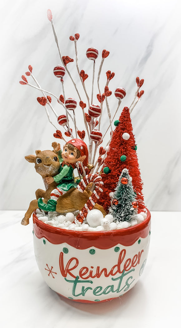Reindeer Treats Bowl with Elf Topper