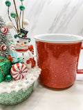 Snowman Topper on Red Ceramic Mug