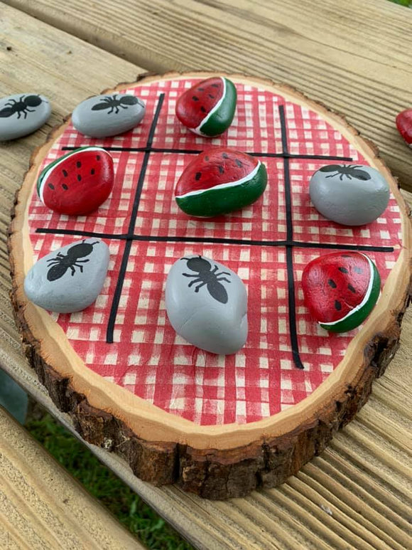 Ant and Watermelon Wood and Stone Tic Tac Toe Game